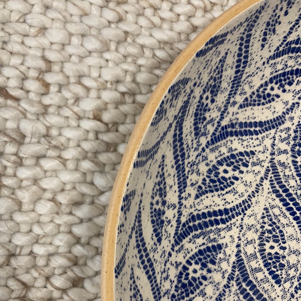🍊🥣 Serving Bowl Opal Blue Paisley Cobalt Terrafirma Ceramics 12” D x 3” H 🏺🍋 - Picture 4 of 8